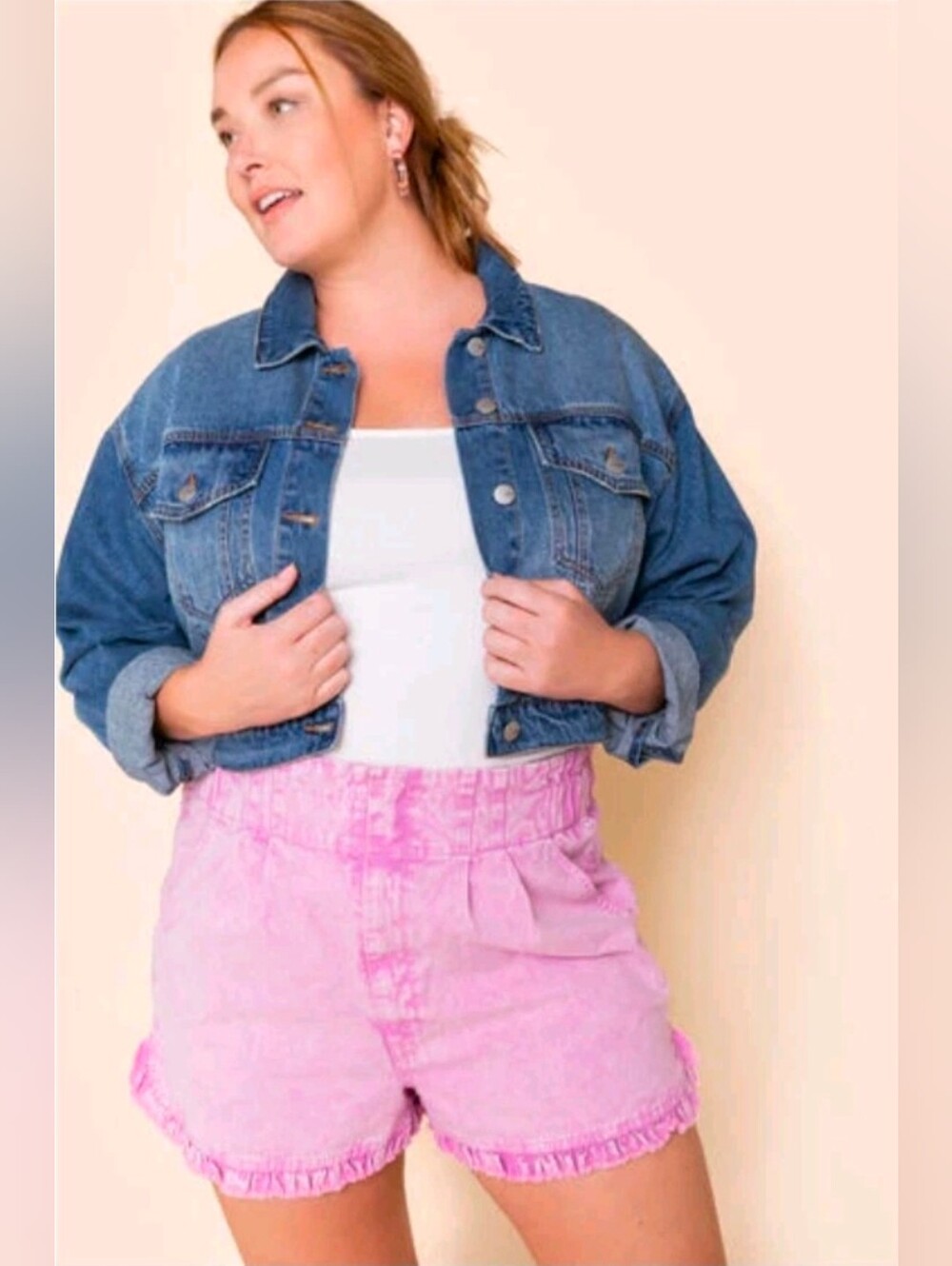 Francesca's TGLA | Pink Wash Corleen Ruffled Paperbag Shorts Size 1X
